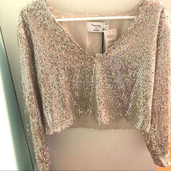 🎁NWT NA-KD x Hannalicious Oversized Sequin Blouse - Picture 6 of 15